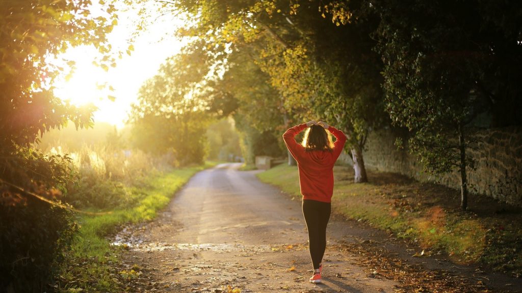 Walking along a path for wellness